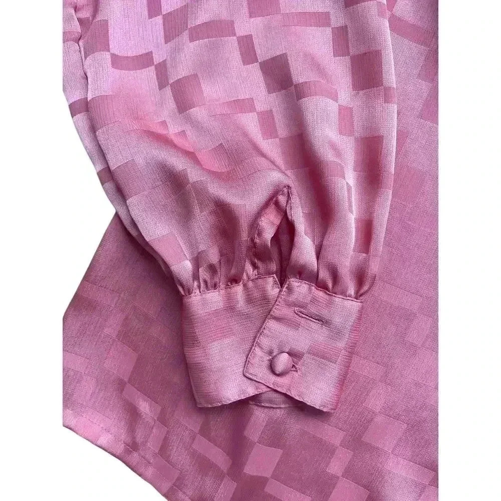 Vintage Alicia Women's Satin Style Long Sleeve Blouse Pink Size 10 Button Front - Picture 4 of 14